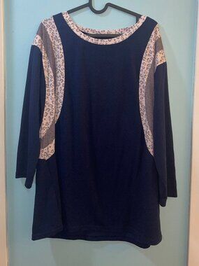 Navy Leopard-trimmed Tunic, Size XXL